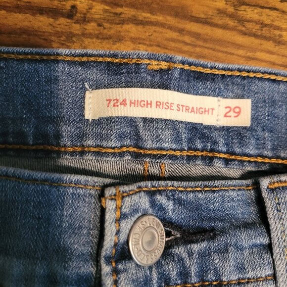 Levi's Jeans Size 29 High Rise Straight 724 Medium Light Wash Ripped Western - Picture 4 of 11